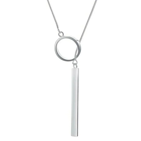 Silver Bar & Circle Snakechain Lariat Necklace - Picture 2 of 6